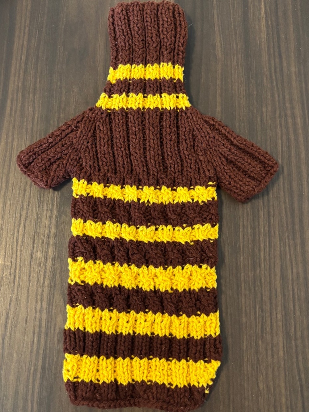 Handmade Brown & Yellow Knit Dog Sweater - Size Small